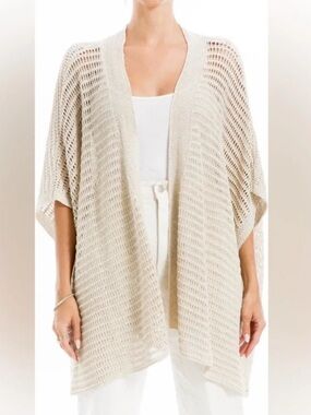 Max Studio London Open Knit Poncho Cardigan Sweater Kimono Size 2X Linen Boho